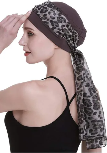 Vista 7 de Elegante gorro de quimioterapia con bufandas sedosas para mujeres con cáncer para pérdida de cabello