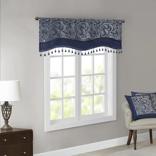 Vista 14 de Madison Park Cortina jacquard de paisley de seda sintética, con bolsillo para barra con forro de privacidad para sala de estar, cocina, dormitorio