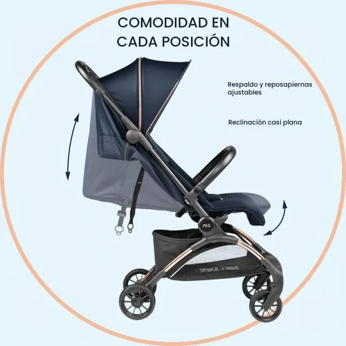Vista 5 de Peg Perego Volo, Silla de Paseo Ultraligera de Viaje Compatible con Equipaje de Mano, Características Ajustables y Asiento Reclinable - Diseñada