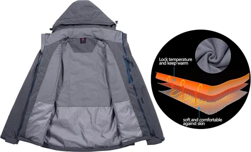 Vista 3 de Little Donkey Andy Chaqueta impermeable de esquí y snowboard para mujer, abrigo cálido resistente al viento con capucha desmontable