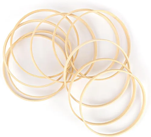 Vista 9 de Framendino, Paquete de 10 anillos de aro de bambú de madera macramé, corona floral para bricolaje atrapasueños, decoración de boda y manualidades