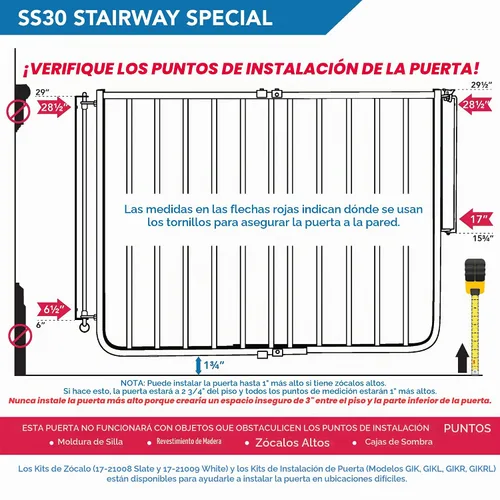 Vista 3 de Cardinal Gates SS30 Puerta Especial para Escaleras para Bebés para la Parte Superior de las Escaleras - Puerta Ajustable para Perros