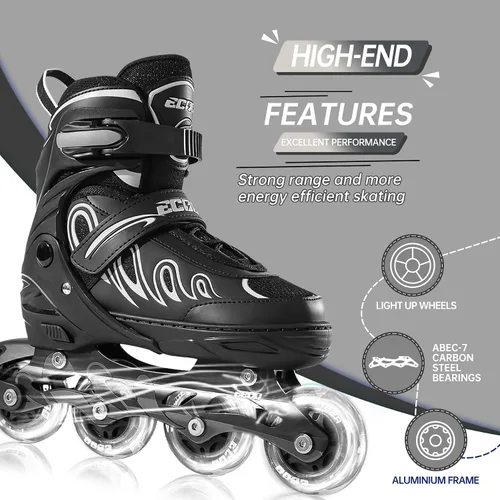Vista 4 de Patines en línea para niñas y niños de 5 a 8 años, 8 a 12 años, ruedas iluminadas, tamaño ajustable, para niños, adultos, mujeres, exteriores