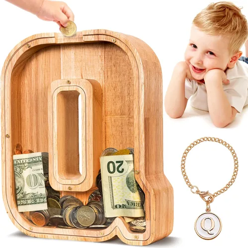 Vista 117 de SummiDate Alcancía de madera de letra para niños y niñas, Alfabeto, personalizada, regalo de cumpleaños y pascua para niños (A)