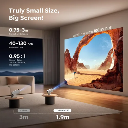 Vista 3 de Mini proyector con WiFi6 y Bluetooth bidireccional 5.4, 4K Smart 1080P portátil proyector de películas al aire libre con Android 13 y aplicaciones