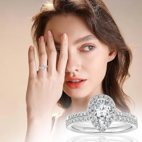 Vista 7 de Anillo de diamante hueco tallado en forma de agua brillante brillante en forma completa moda gota brillante puro amor anillos de diamantes