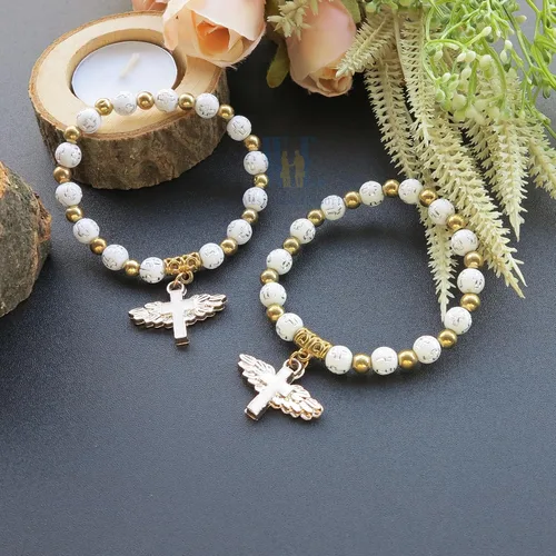 Vista 6 de 12 pulseras de ángel para bautismo, primera comunión, bautizo, boda, ángel