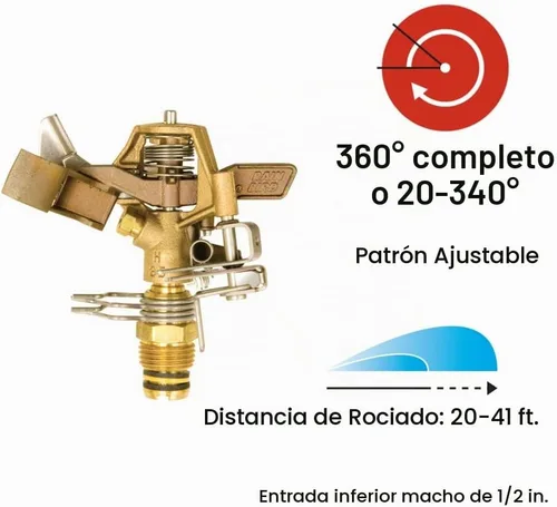 Vista 2 de Rainbird Nacional SLS 25pjdac Impulse Sprinkler, latón, 50-ft., 1, Metálico