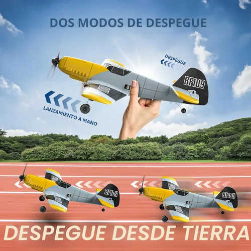 Vista 5 de DEERC Avión RC BF-109 de 3 canales con control remoto, avión de combate de juguete con estabilizador de giro de 6 ejes de 2.4GHz, avión a control