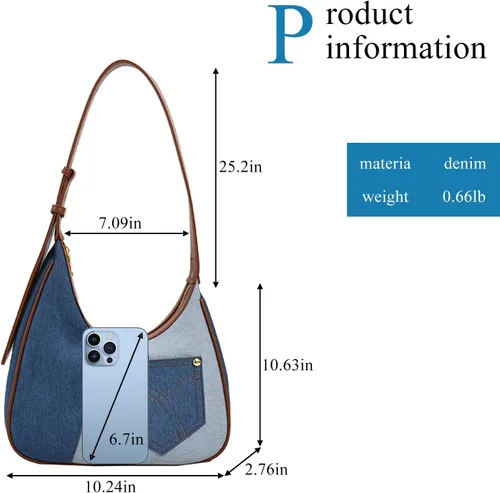 Vista 3 de Extolove Bolsa de mezclilla, monederos de mezclilla de moda para mujer, bolso de hombro de mezclilla Y2K