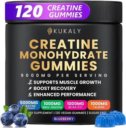Vista 13 de kukaly Gomitas de monohidrato de creatina para hombres y mujeres, gomitas de creatina sin azúcar, sabor mezclado con L-taurina, BCAA 2:1, B12 B6