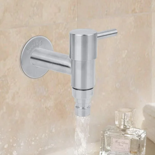 Vista 2 de Fdit Grifo para fregadero, lavadora de acero inoxidable de G1/2 pulgadas, grifo de agua montado en la pared, fregona para piscina, grifo frío