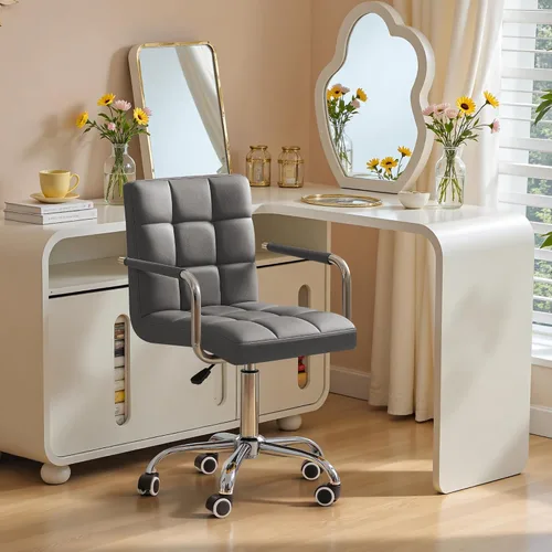 Vista 2 de Furmax silla de oficina con respaldo medio de piel sintética, silla ejecutiva moderna, ajustable, silla de escritorio para el hogar, silla de Gris