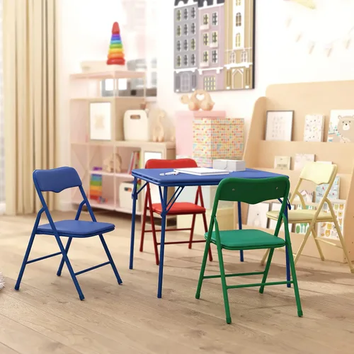 Vista 13 de HBCY Creations Juego de mesa y sillas plegables para niños de 5 piezas, diseño negro, ligero y portátil, función de bloqueo de seguridad, asientos