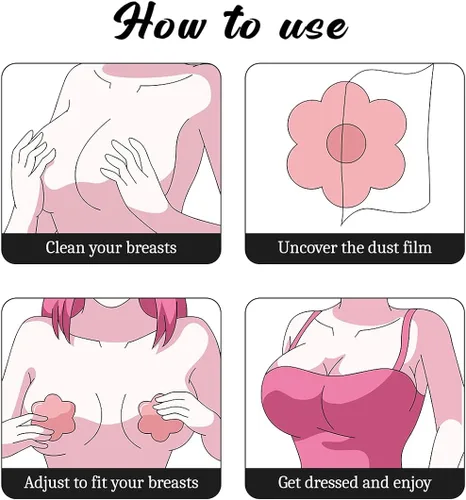 Vista 7 de QUXIANG 4 Pairs Pasties Women Nipple Covers Reusable Adhesive Silicone Nippleless Covers (2 Round+2 Flower)