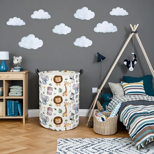 Vista 4 de Cesta de Ropa Sucia para Bebé Canasta para Bebé para Guardería de Niño y Niña Lindo Contenedor Organizador de Almacenamiento de Juguetes para Niños