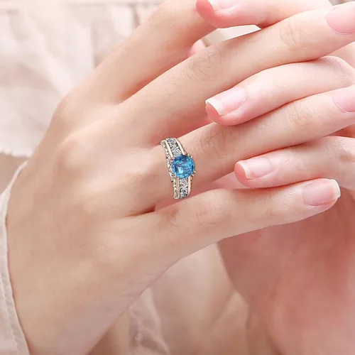 Vista 2 de Anillo de piedras preciosas para mujer, anillo de propuesta de circón, anillos de compromiso de diamantes de circonita cúbica, anillos de compromiso