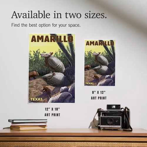 Vista 7 de Lantern Press Amarillo, Texas, Armadillo (impresión artística de 12 x 18 pulgadas, póster de viaje para decoración de pared)