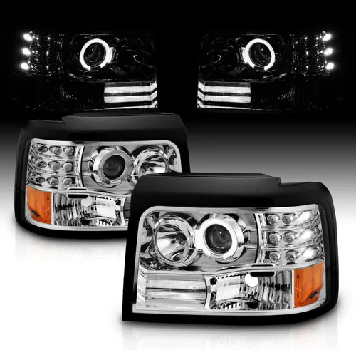 Vista 8 de AmeriLite - Conjunto de faros delanteros de proyector LED con barra de halo para Ford F-150/F250/F350/Bronco - Lado derecho del pasajero y lado
