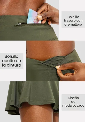 Vista 5 de SANTINY Falda de tenis plisada con 4 bolsillos Verde militar