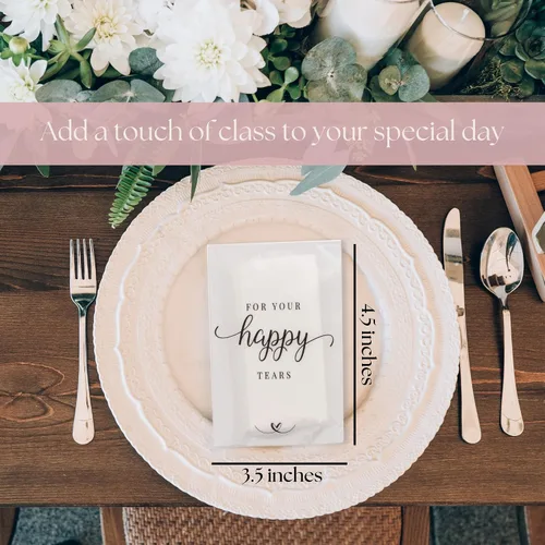 Vista 6 de Paquetes de pañuelos de boda para invitados, juego de 20 unidades, para tus lágrimas felices, recuerdos de boda para invitados, papel esmerilado