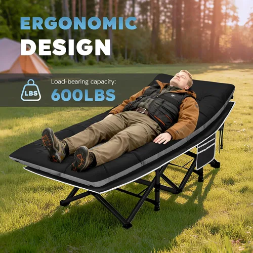 Vista 5 de HABUTWAY Catre de campamento, catre portátil para adultos, catre para dormir de 28 pulgadas de ancho, carga máxima de 600 libras con colchón grueso