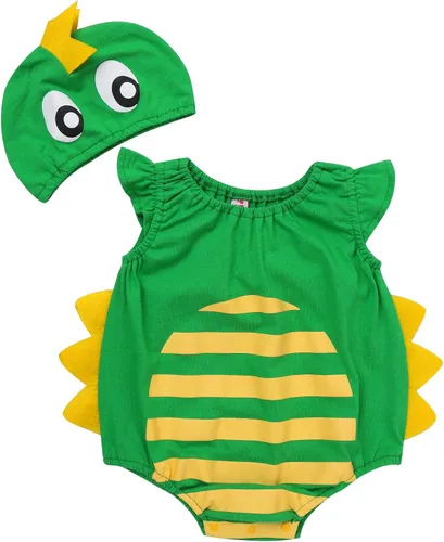 Vista 3 de Hansber - Mono de bebé con diseño de dinosaurio de dibujos animados para bebés y niños, sin mangas, con gorro