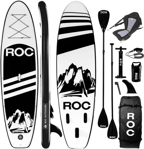 Vista 18 de Roc Tabla de remo inflable con accesorios y mochila de alta calidad, cubierta antideslizante, bolsa impermeable, correa, remo y bomba de mano.