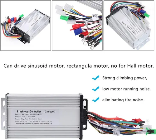 Vista 6 de Controlador de motor sin escobillas, carcasa de aluminio duradera de alta potencia 1000W-1500W, controlador de 48V-72V, rango de voltaje