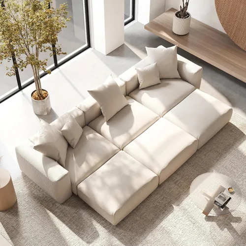 Vista 24 de Sofá seccional modular en forma de nube, sofá en L con otomano, sofá cama de 260 cm de tamaño grande, sofás cama de corduroy para sala de estar