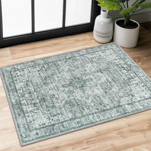 Vista 112 de SIILOOM Alfombra lavable de 2 x 3 pies, alfombra suave color taupe ceniza para entrada, tapete antideslizante para puerta de interior, tapete