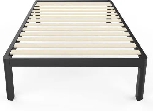 Vista 9 de MAF - Base de cama de plataforma de 14 pulgadas para cama individual con listones de madera, base de cama de metal resistente de 3500 libras
