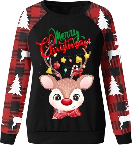 Vista 4 de Disfraces de mujer, casual, holgado, cuello redondo, hombros caídos, suéter de manga larga, ropa de Navidad