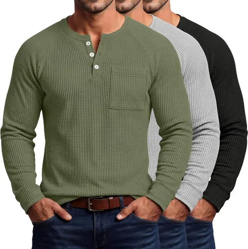 Vista 10 de August Alley Paquete de 3 camisas Henley tipo gofre grandes y altas