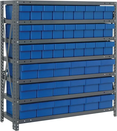 Vista 460 de Quantum QSBU-245BK Heavy Duty Shelving Unit with (7) Shelves and (24) QUS245 Black Bins for Garage Warehouse Storage Distribution 400 lb Load