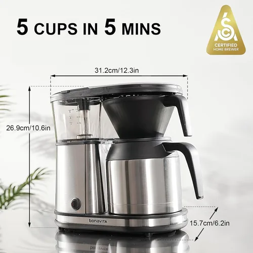 Vista 2 de Cafetera digital Bonavita BV1500TD para 5-tazas, acero inoxidable, BV1500TS, Acero inoxidable