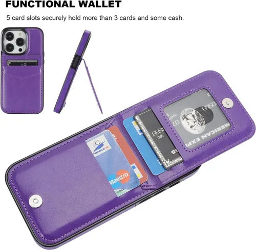 Vista 4 de KIHUWEY Funda Cartera compatible con iPhone 14 Pro con soporte para tarjeta de crédito, tapa de cuero premium con cierre magnético, función atril