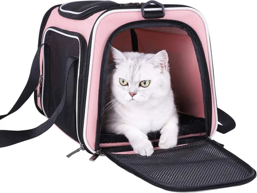 Vista 11 de Transportador suave para gatos medianos y perros pequeños con cama acogedora, 3 puertas, entrada superior, aprobado por aerolíneas, a prueba