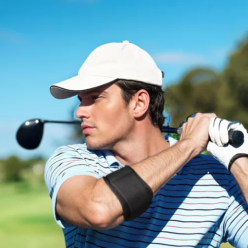 Vista 5 de Protector de antebrazo, codera de tenis para hombres y mujeres, codera de golfista, bandas de apoyos de antebrazo, soporte de codo de golf, alivio