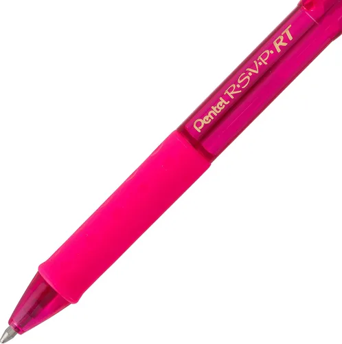 Vista 5 de Pentel RSVP RT Colors - Bolígrafo retráctil (1.0mm) trazo medio, color rosa, barril, tinta rosa, caja de 12 (BK93CRP-P)