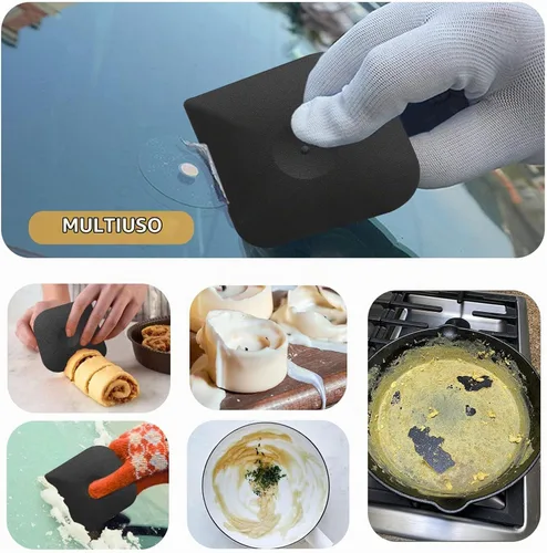 Vista 6 de Juego de herramientas de raspado de ollas de plástico para cocina, 3 piezas de esponja de nylon de plástico para limpieza de sartenes de hierro Negro