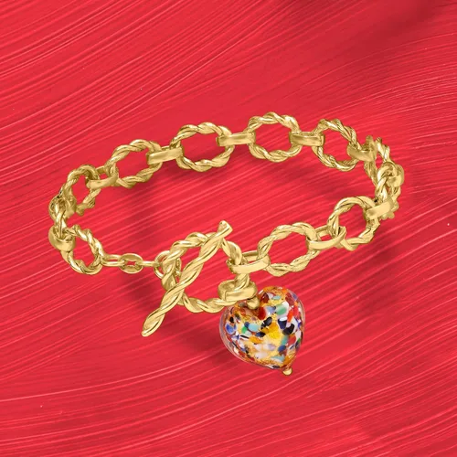 Vista 3 de Ross-Simons Pulsera italiana de cristal de Murano multicolor en oro de 18 quilates sobre plata esterlina, Plata de ley, no conocido