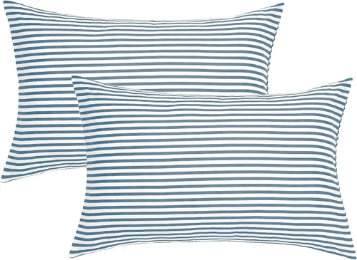 Vista 23 de JELLYMONI - Juego de 2 fundas de almohada de algodón natural 100 % a rayas, tamaño estándar, color blanco con finas rayas negras impresas
