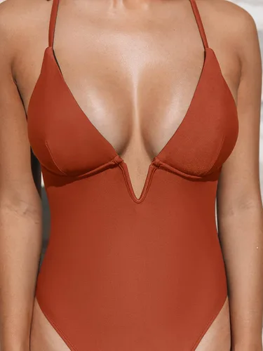 Vista 5 de CUPSHE - Traje de baño de una pieza para mujer, cuello en V profundo, espalda entrecruzada, tirantes ajustables