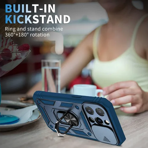 Vista 6 de Fetrim Funda para iPhone 13 PRO, Funda de teléfono con soporte de anillo de rotación para Apple iPhone 13 PRO - Azul