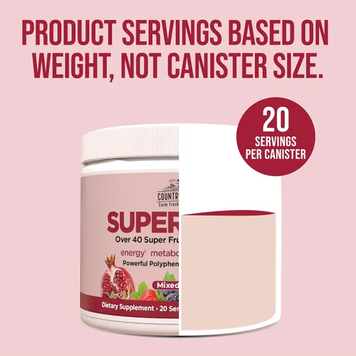 Vista 6 de COUNTRY FARMS Super Rojos, Superalimento energizante de polifenoles, más de 40 súper frutas y bayas, potentes antioxidantes y polifenoles, apoya