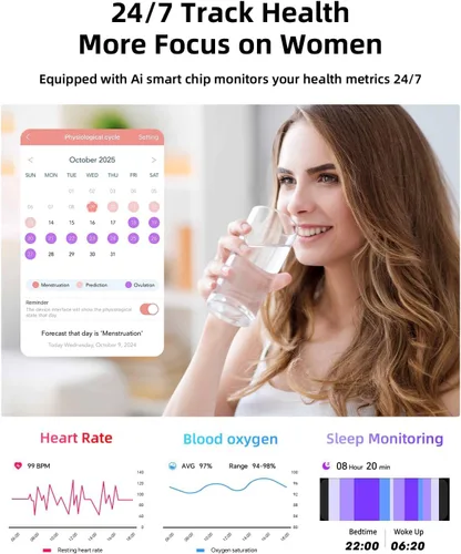 Vista 11 de Hwagol - Relojes inteligentes para hombres y mujeres, compatible con teléfonos Android (llamada Bluetooth), monitor de ritmo cardíaco y sueño, 100