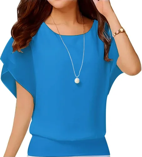 Vista 25 de VIISHOW - Blusa de gasa y de manga corta para mujer, estilo holgado y casual Negro