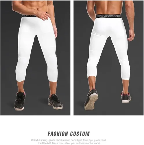 Vista 13 de Paquete de 2 pantalones de baloncesto para hombre con rodilleras 3/4 capri acolchadas, mallas de compresión deportivas, capa base atlética