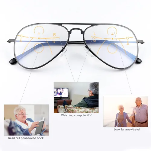 Vista 3 de LJIMI - Lentes de lectura fotocromáticos progresivos multienfoque, transición, lector de sol, lentes de sol con bloqueo de luz azul para hombres